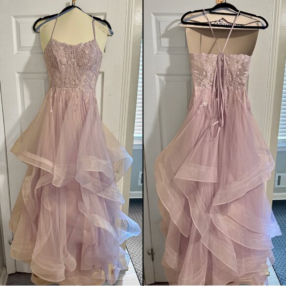 Ball-Gown/Princess Square Floor-Length Tulle Prom Ball Quinceañera Dress Lilac - Picture 9 of 13